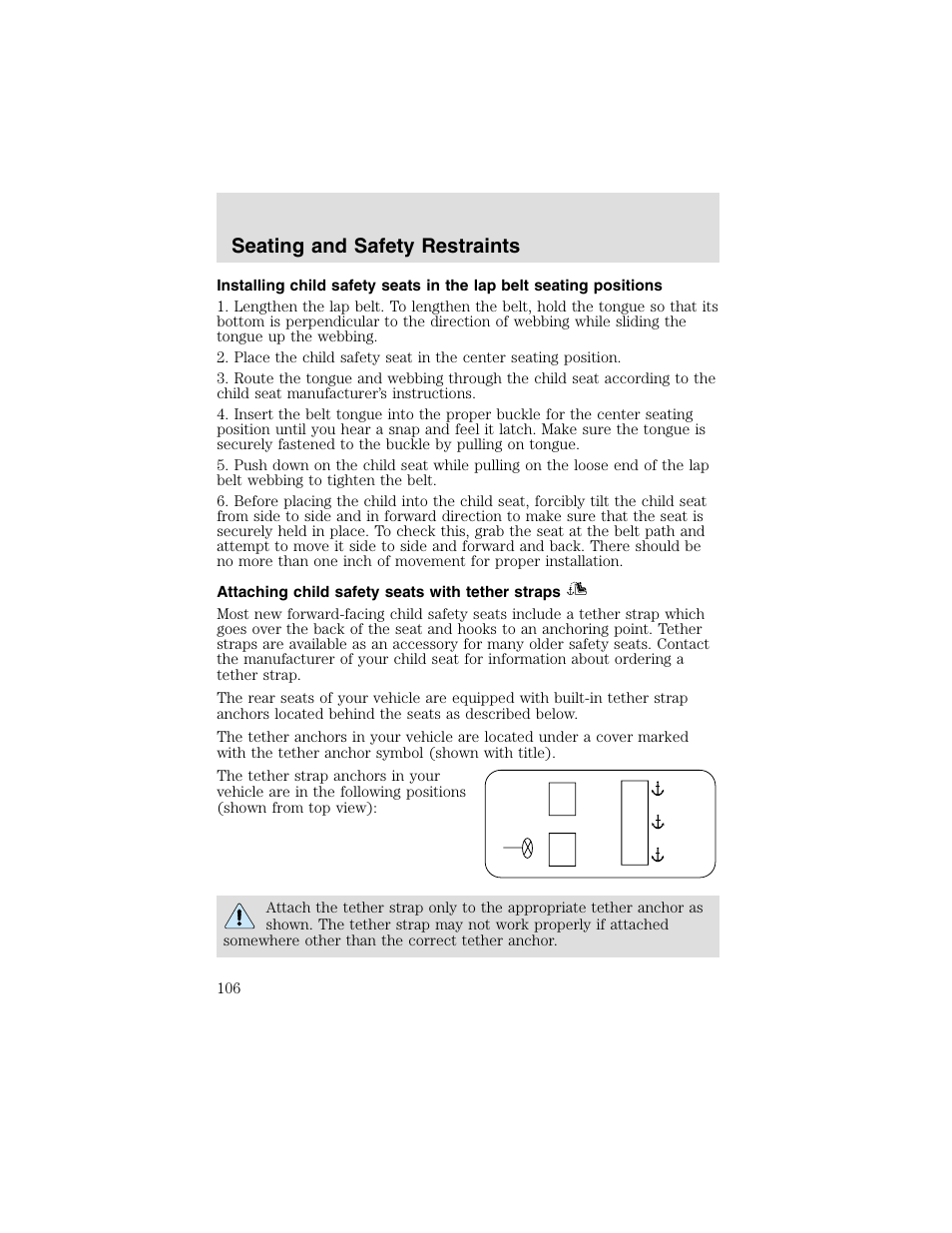Seating and safety restraints | FORD 2003 Taurus v.2 User Manual | Page 106 / 216