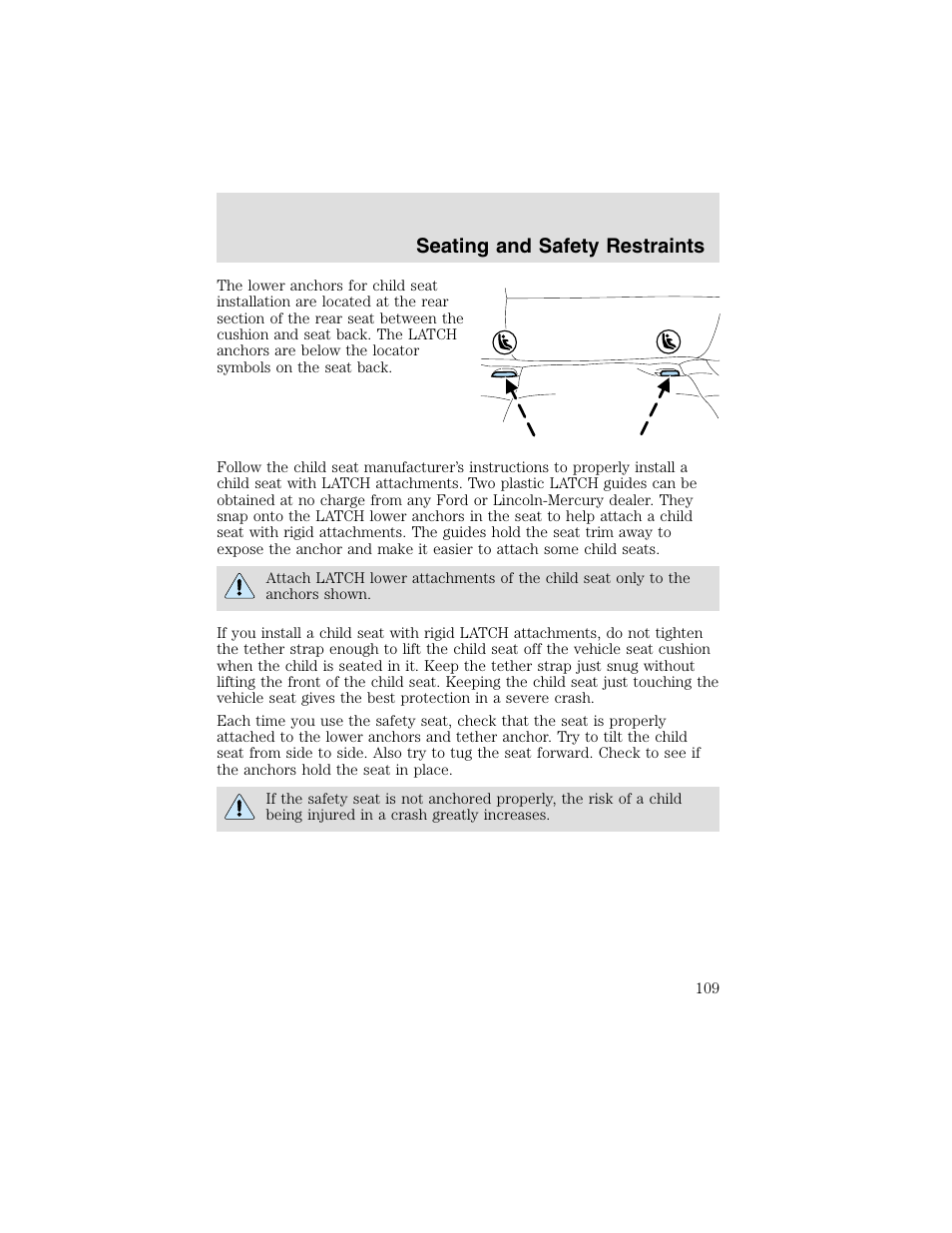 Seating and safety restraints | FORD 2003 Taurus v.2 User Manual | Page 109 / 216