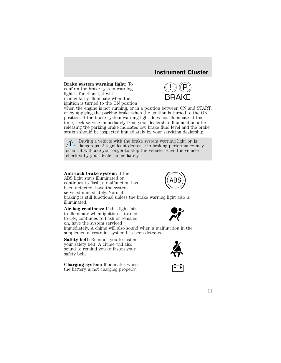 P! brake abs | FORD 2003 Taurus v.2 User Manual | Page 11 / 216