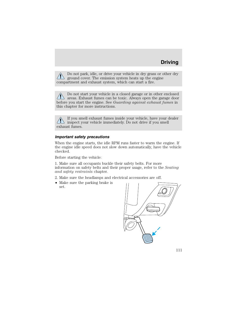 Driving | FORD 2003 Taurus v.2 User Manual | Page 111 / 216