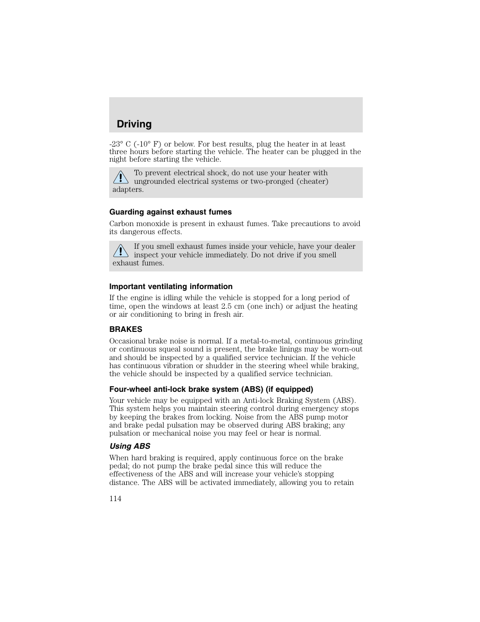 Driving | FORD 2003 Taurus v.2 User Manual | Page 114 / 216