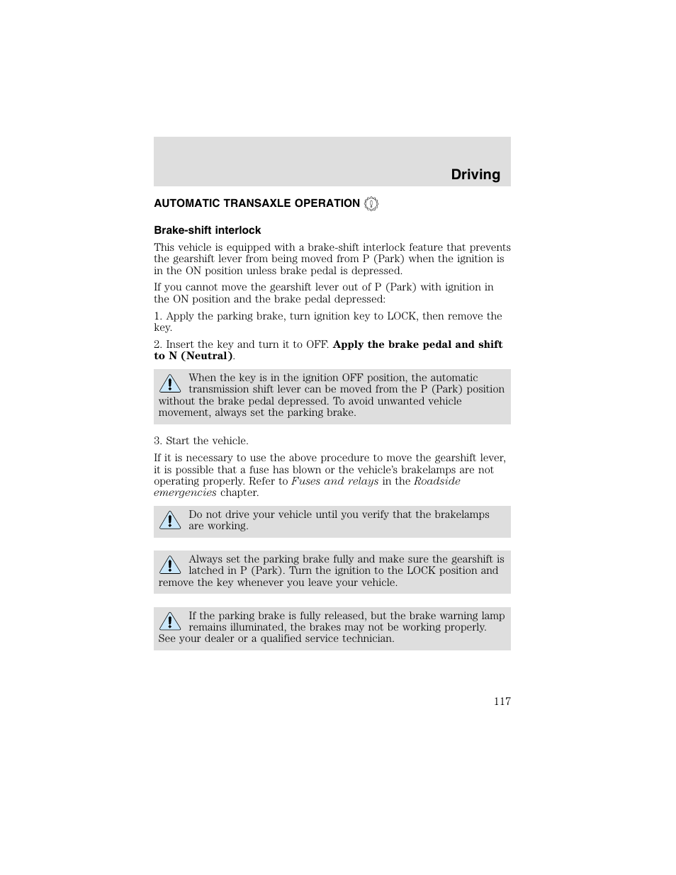 Driving | FORD 2003 Taurus v.2 User Manual | Page 117 / 216