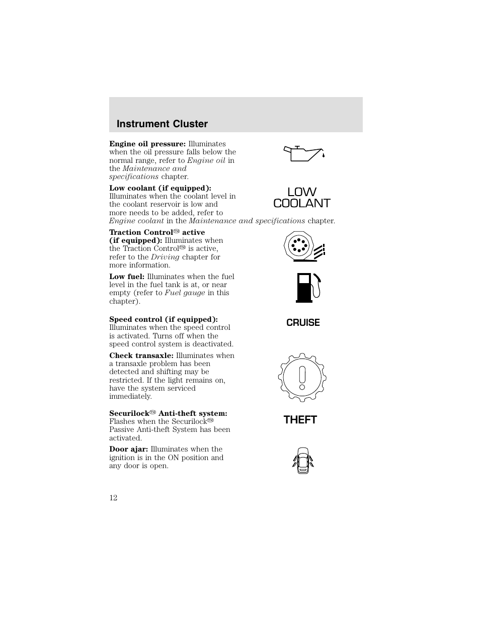 Instrument cluster | FORD 2003 Taurus v.2 User Manual | Page 12 / 216