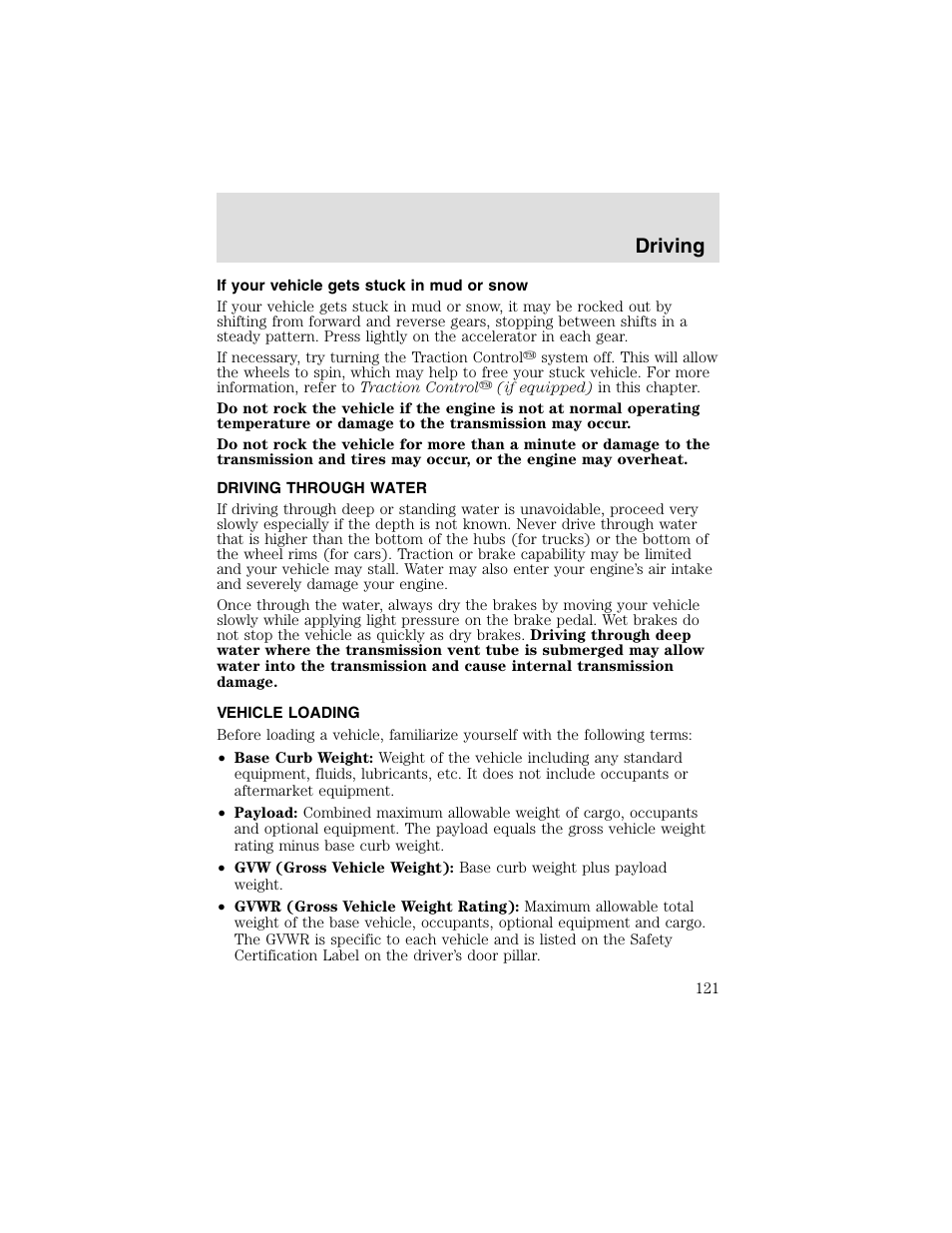 Driving | FORD 2003 Taurus v.2 User Manual | Page 121 / 216