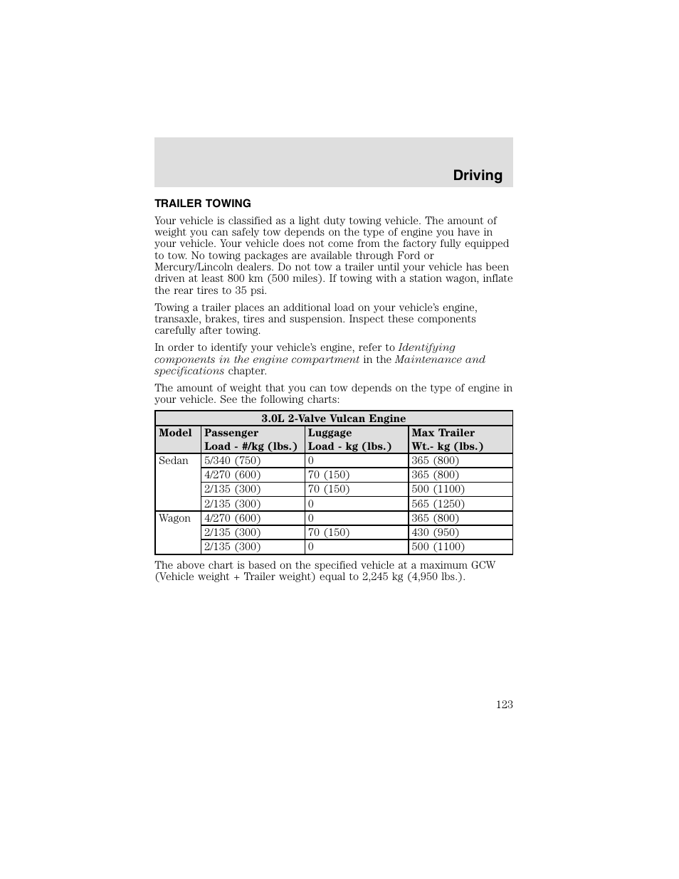 Driving | FORD 2003 Taurus v.2 User Manual | Page 123 / 216