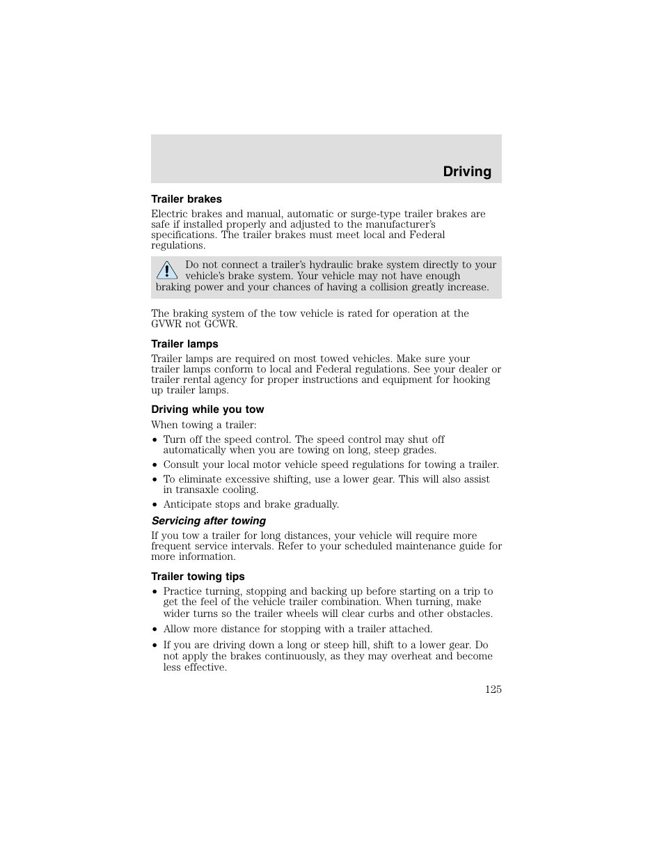 Driving | FORD 2003 Taurus v.2 User Manual | Page 125 / 216