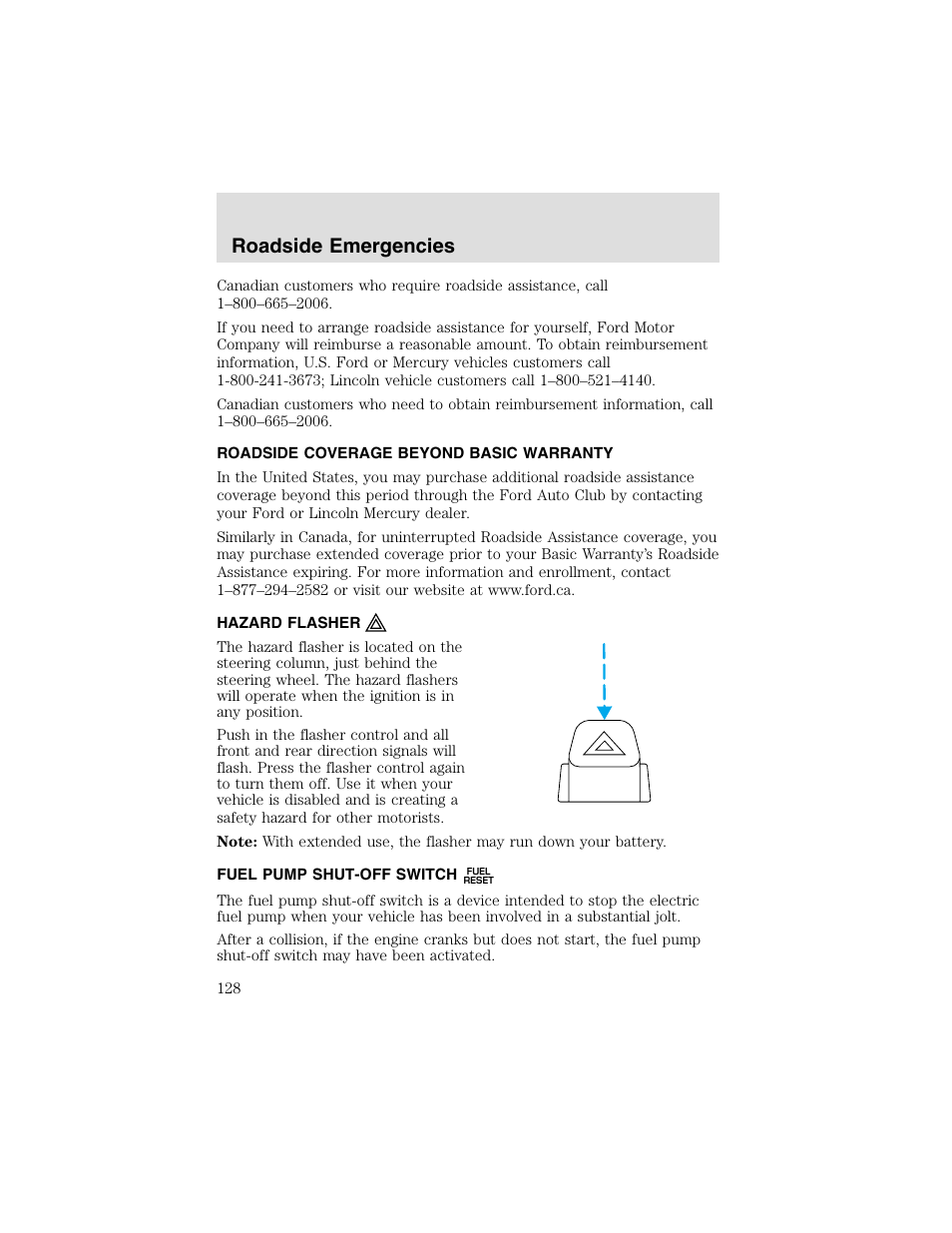 Roadside emergencies | FORD 2003 Taurus v.2 User Manual | Page 128 / 216