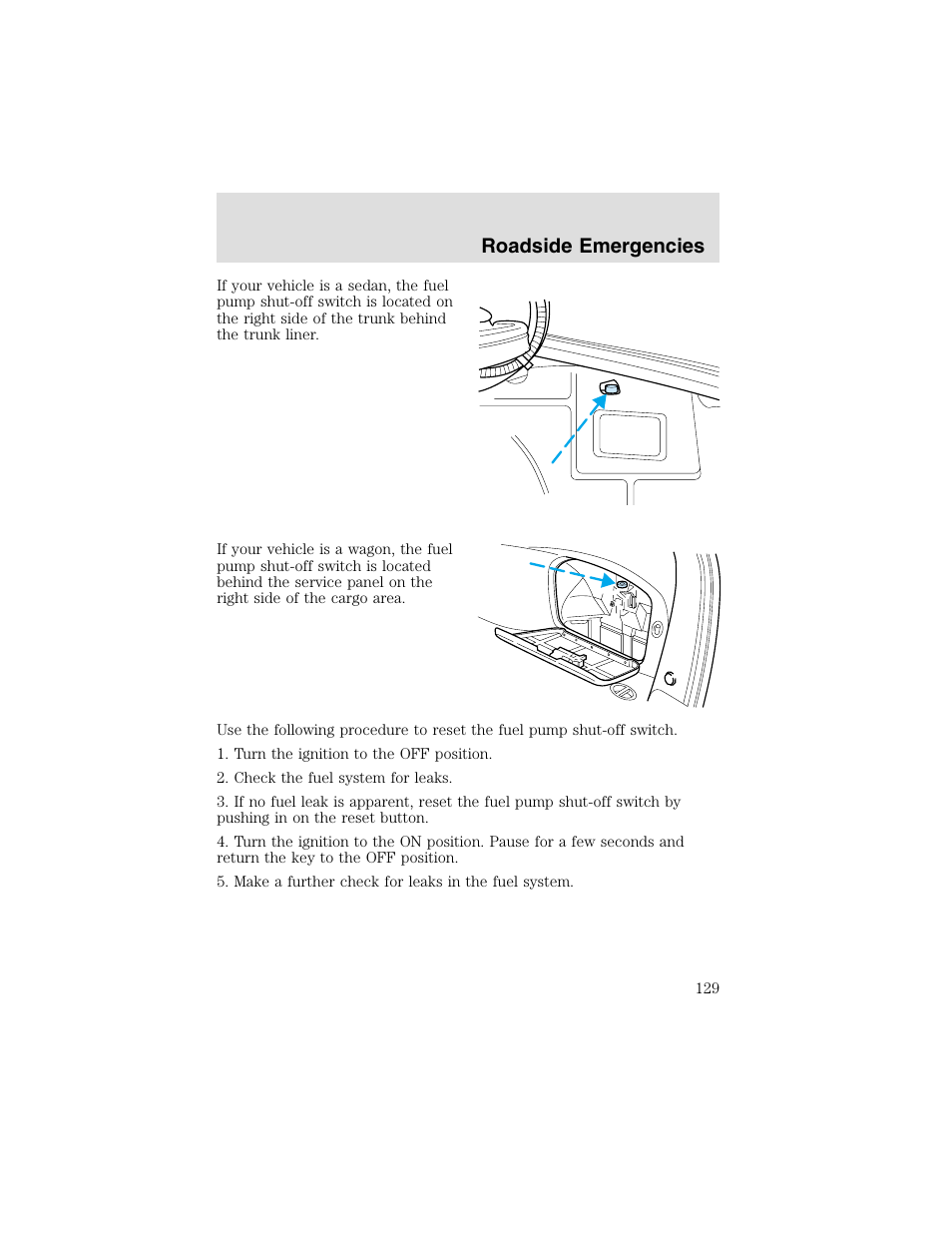 Roadside emergencies | FORD 2003 Taurus v.2 User Manual | Page 129 / 216