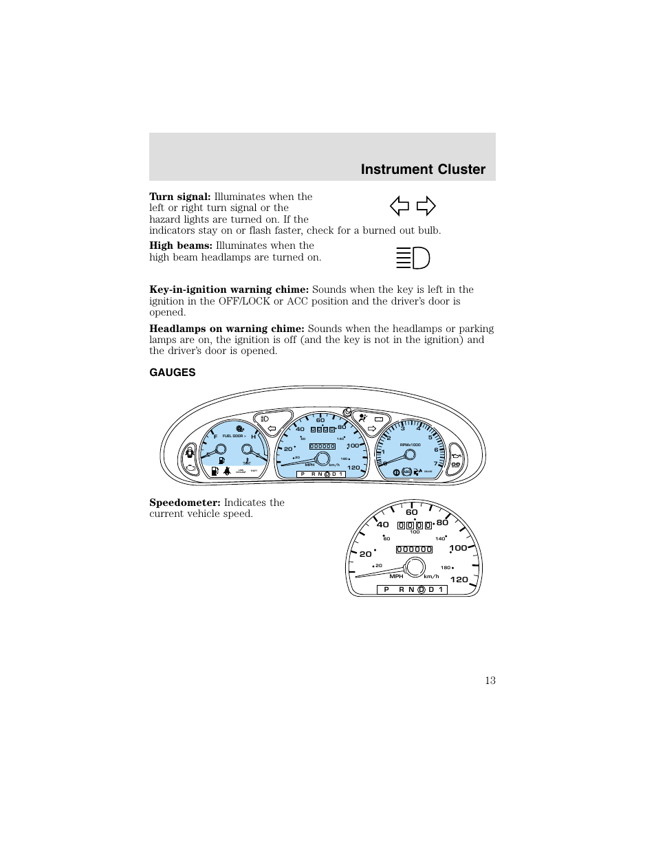 Instrument cluster | FORD 2003 Taurus v.2 User Manual | Page 13 / 216