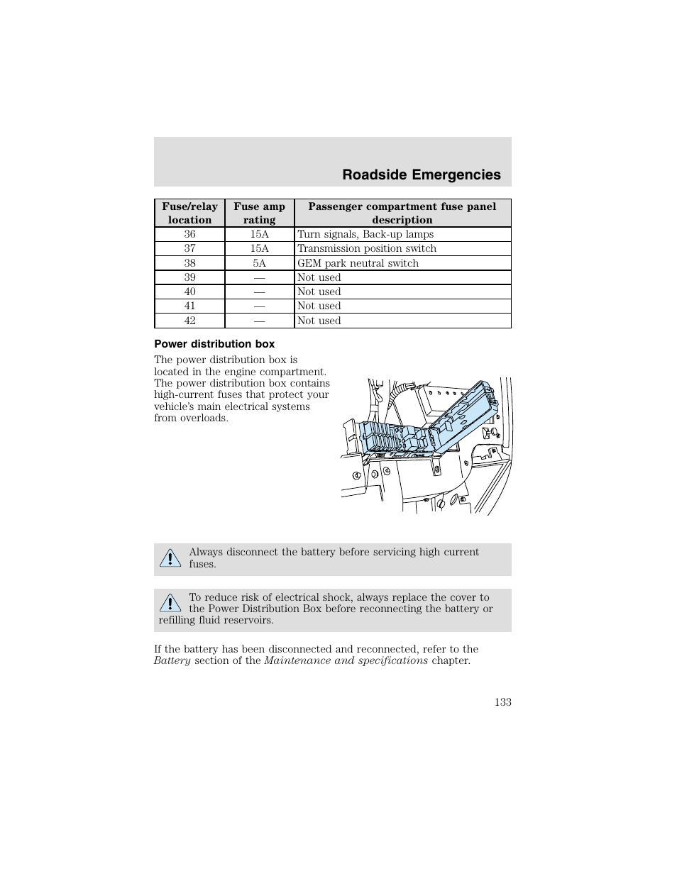 Roadside emergencies | FORD 2003 Taurus v.2 User Manual | Page 133 / 216