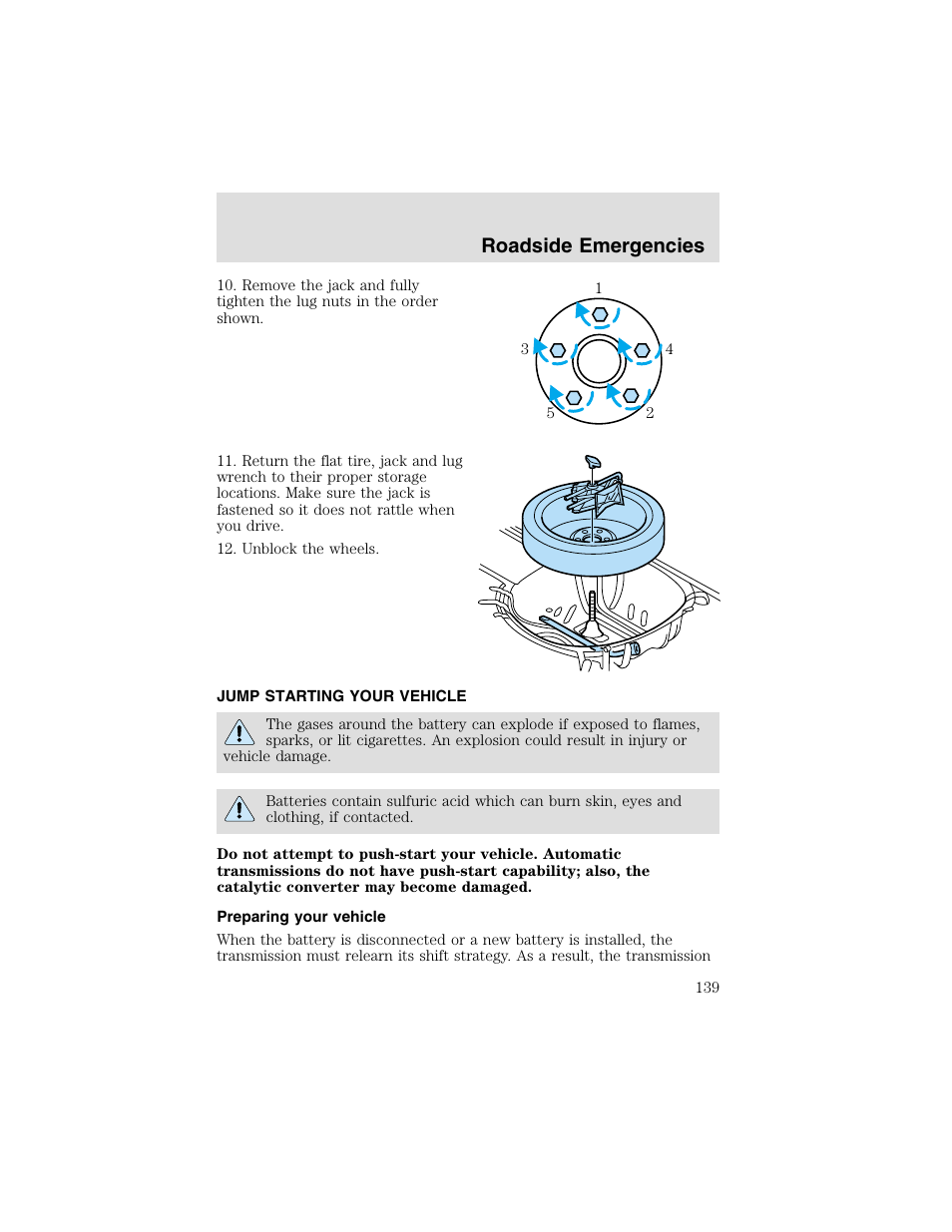 Roadside emergencies | FORD 2003 Taurus v.2 User Manual | Page 139 / 216