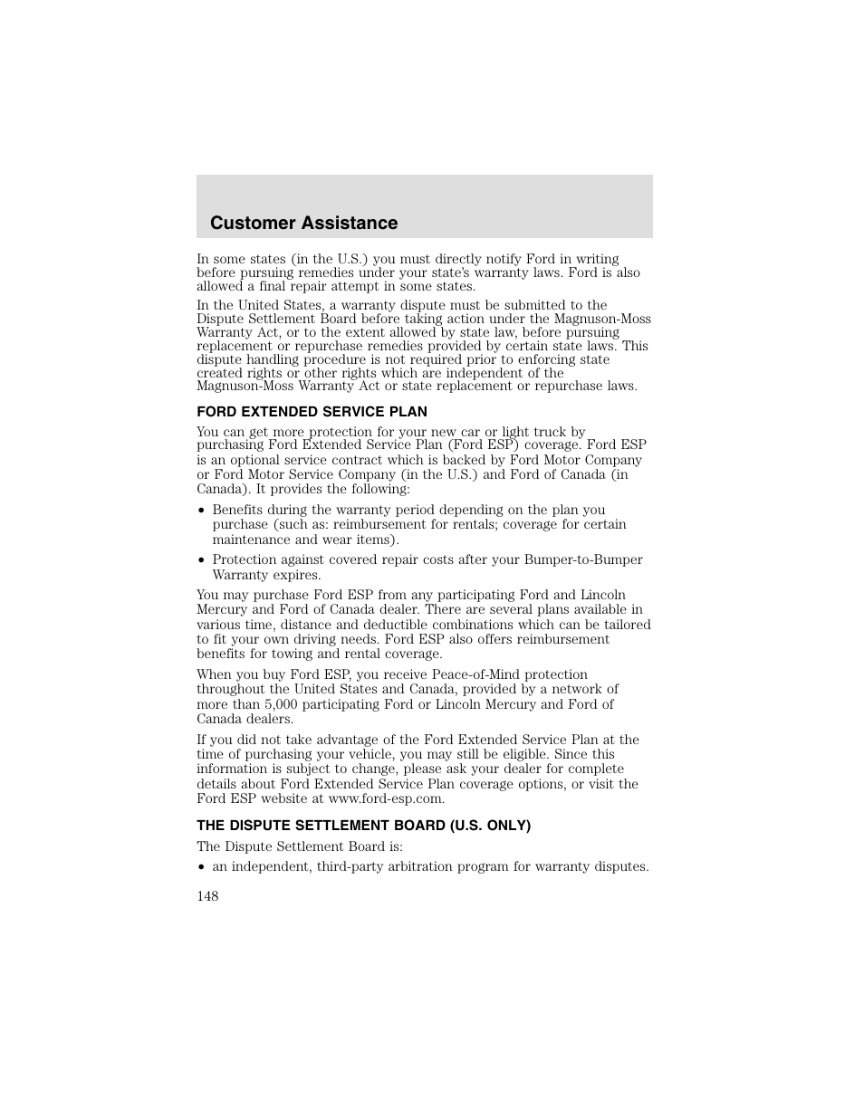 Customer assistance | FORD 2003 Taurus v.2 User Manual | Page 148 / 216