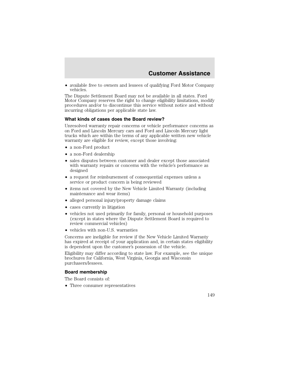 Customer assistance | FORD 2003 Taurus v.2 User Manual | Page 149 / 216