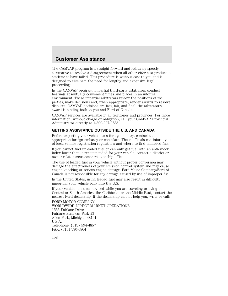 Customer assistance | FORD 2003 Taurus v.2 User Manual | Page 152 / 216