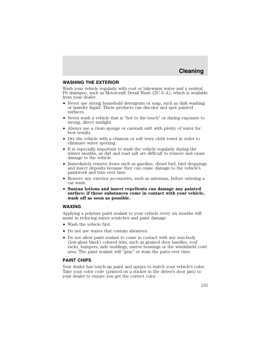 Cleaning | FORD 2003 Taurus v.2 User Manual | Page 155 / 216