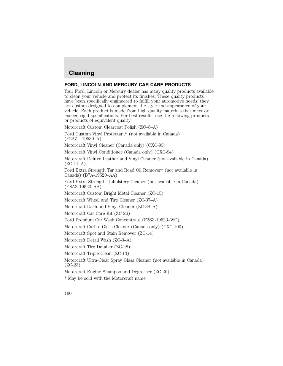 Cleaning | FORD 2003 Taurus v.2 User Manual | Page 160 / 216