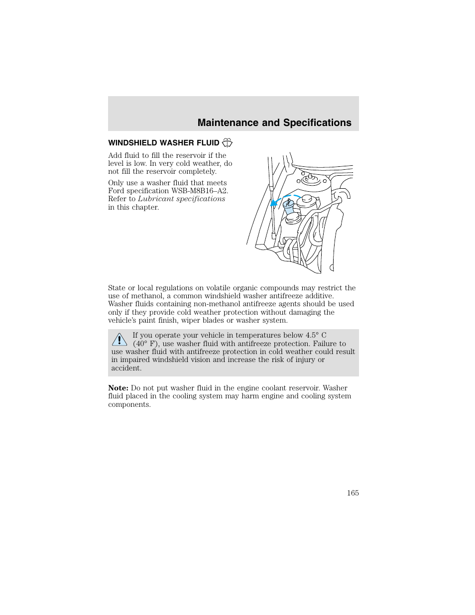 Maintenance and specifications | FORD 2003 Taurus v.2 User Manual | Page 165 / 216