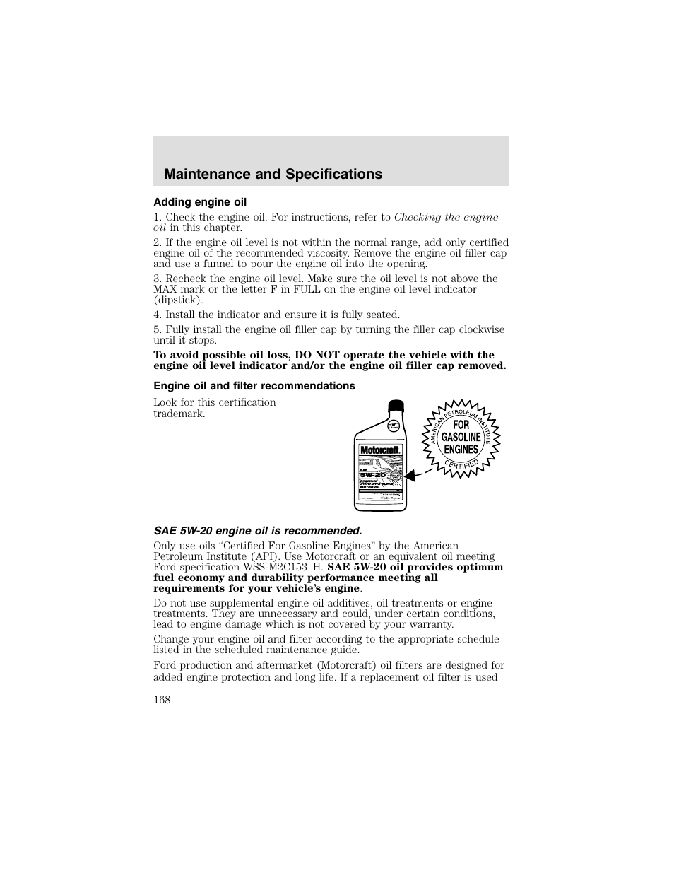 Maintenance and specifications | FORD 2003 Taurus v.2 User Manual | Page 168 / 216