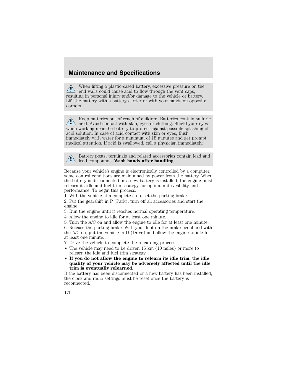 Maintenance and specifications | FORD 2003 Taurus v.2 User Manual | Page 170 / 216