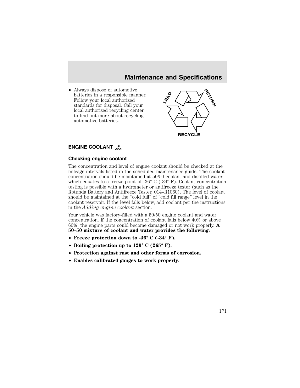 Maintenance and specifications | FORD 2003 Taurus v.2 User Manual | Page 171 / 216
