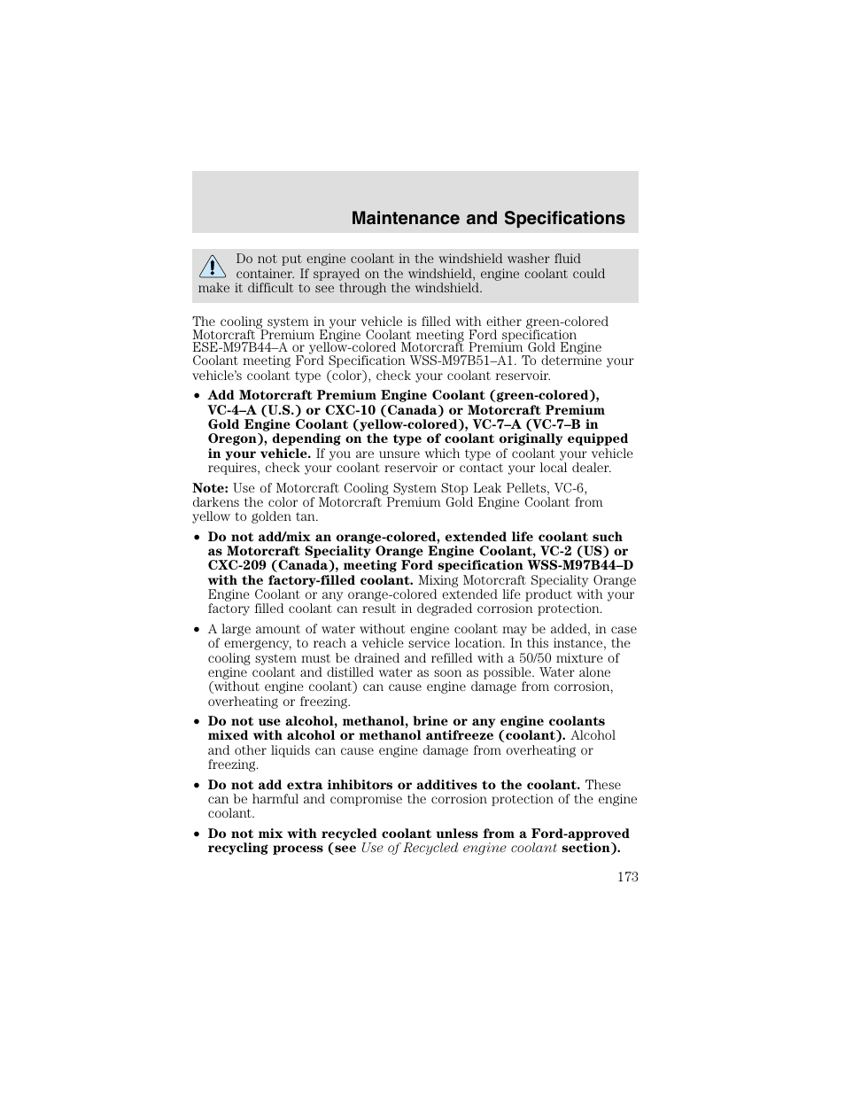 Maintenance and specifications | FORD 2003 Taurus v.2 User Manual | Page 173 / 216