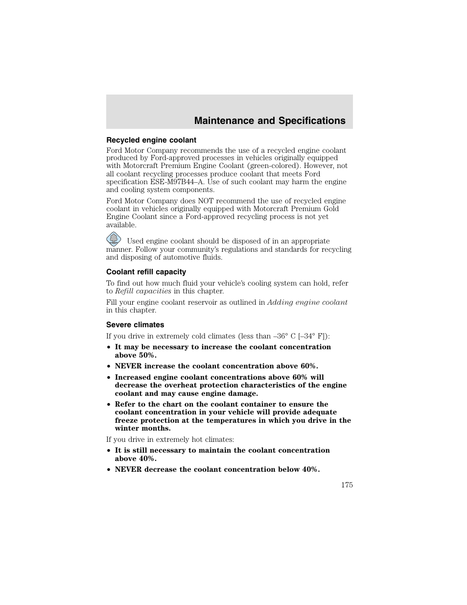 Maintenance and specifications | FORD 2003 Taurus v.2 User Manual | Page 175 / 216