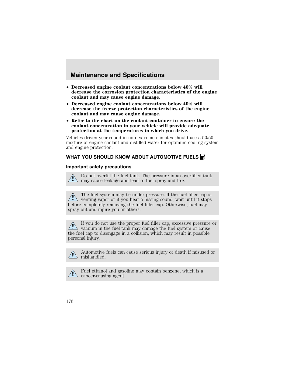 Maintenance and specifications | FORD 2003 Taurus v.2 User Manual | Page 176 / 216