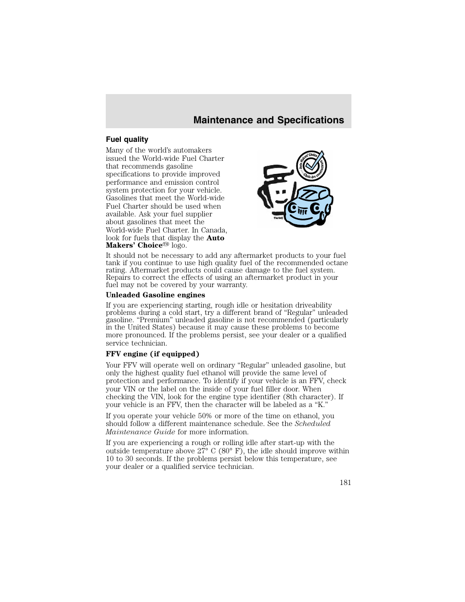 Maintenance and specifications | FORD 2003 Taurus v.2 User Manual | Page 181 / 216