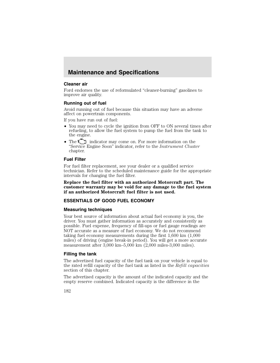 Maintenance and specifications | FORD 2003 Taurus v.2 User Manual | Page 182 / 216