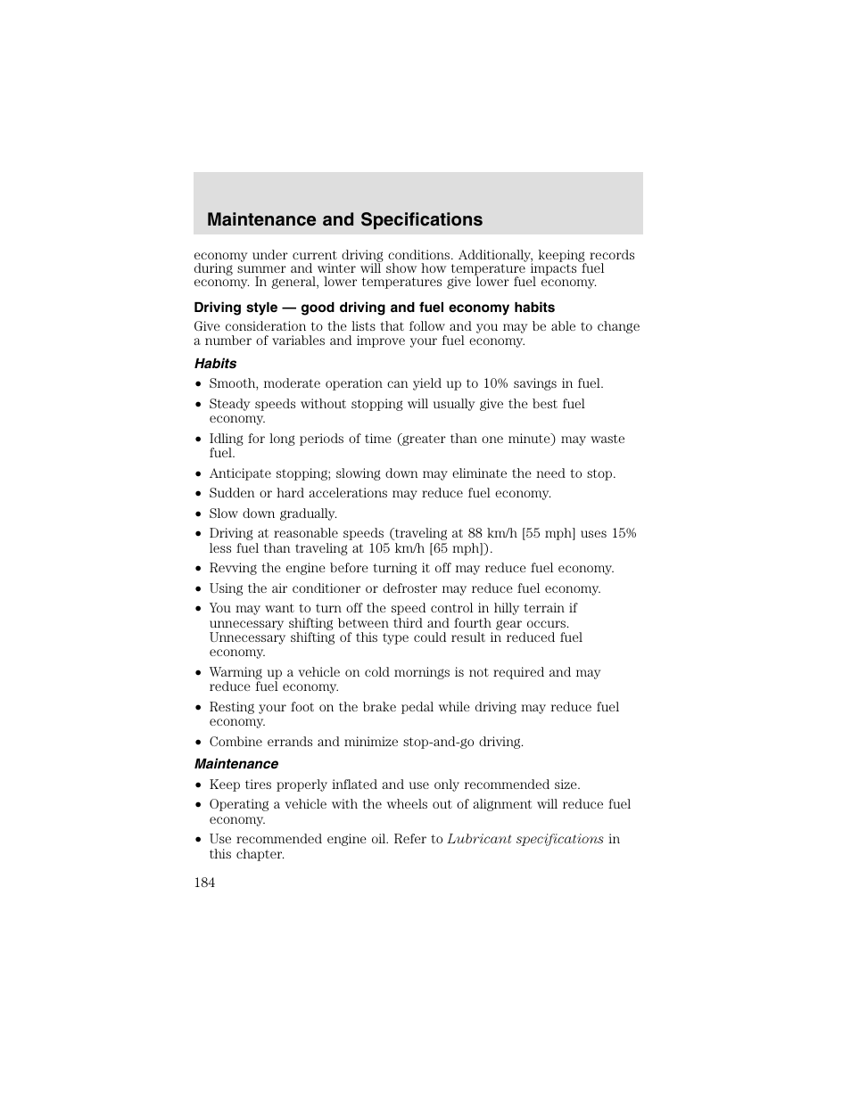 Maintenance and specifications | FORD 2003 Taurus v.2 User Manual | Page 184 / 216