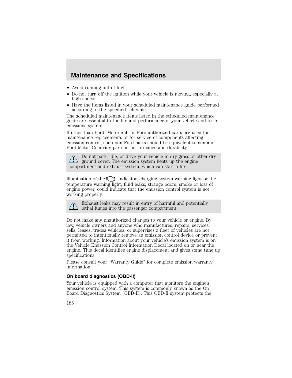 Maintenance and specifications | FORD 2003 Taurus v.2 User Manual | Page 186 / 216