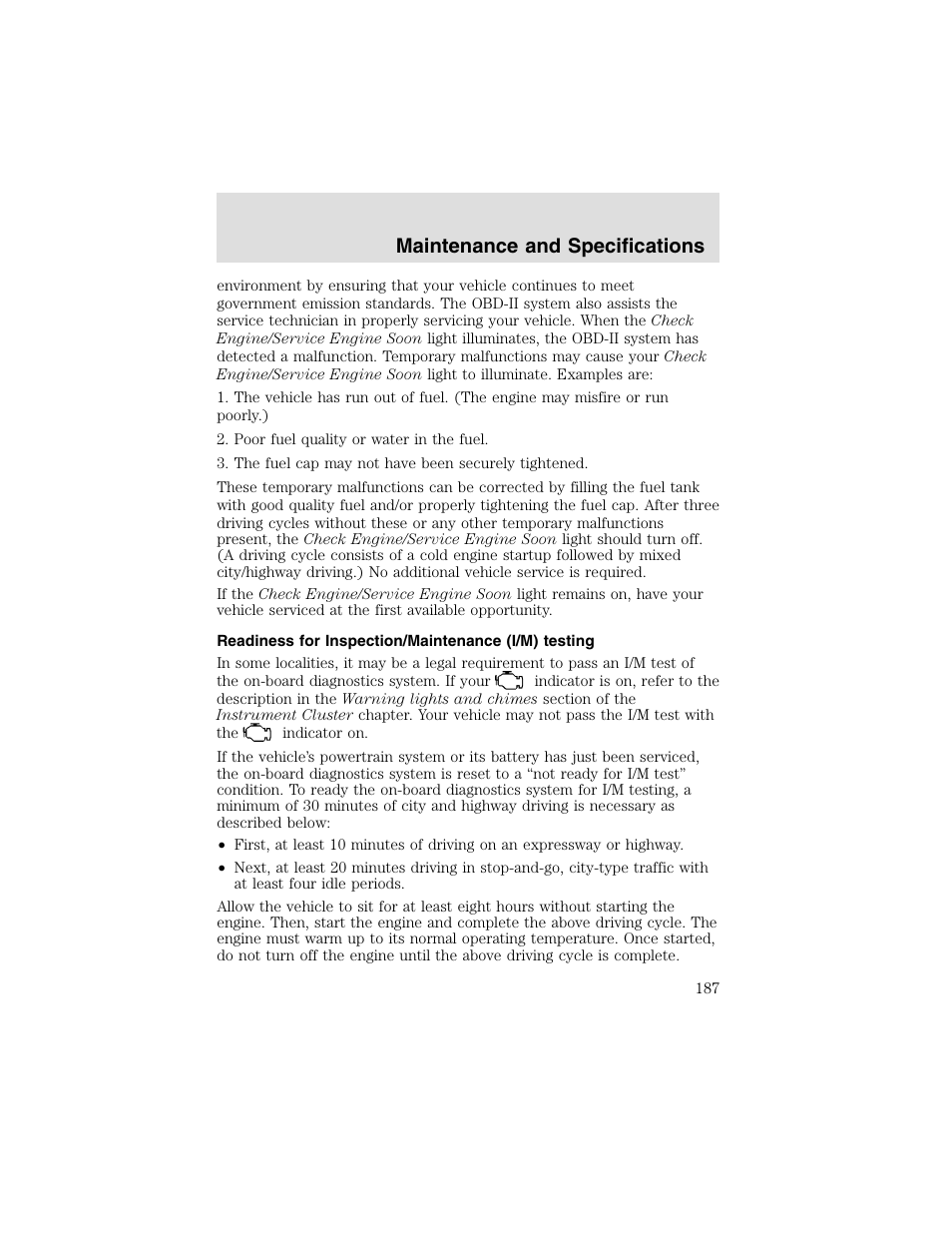 Maintenance and specifications | FORD 2003 Taurus v.2 User Manual | Page 187 / 216