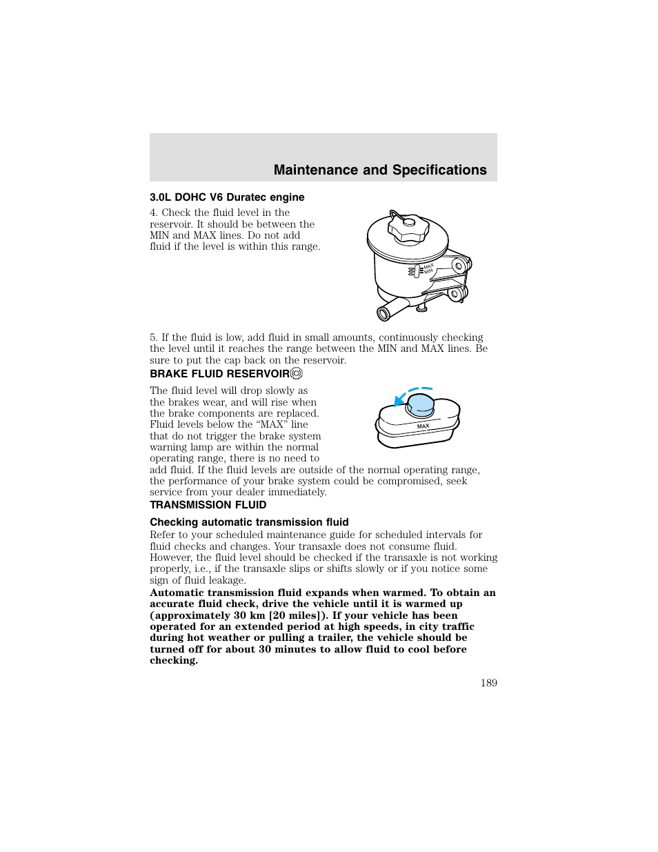 Maintenance and specifications | FORD 2003 Taurus v.2 User Manual | Page 189 / 216