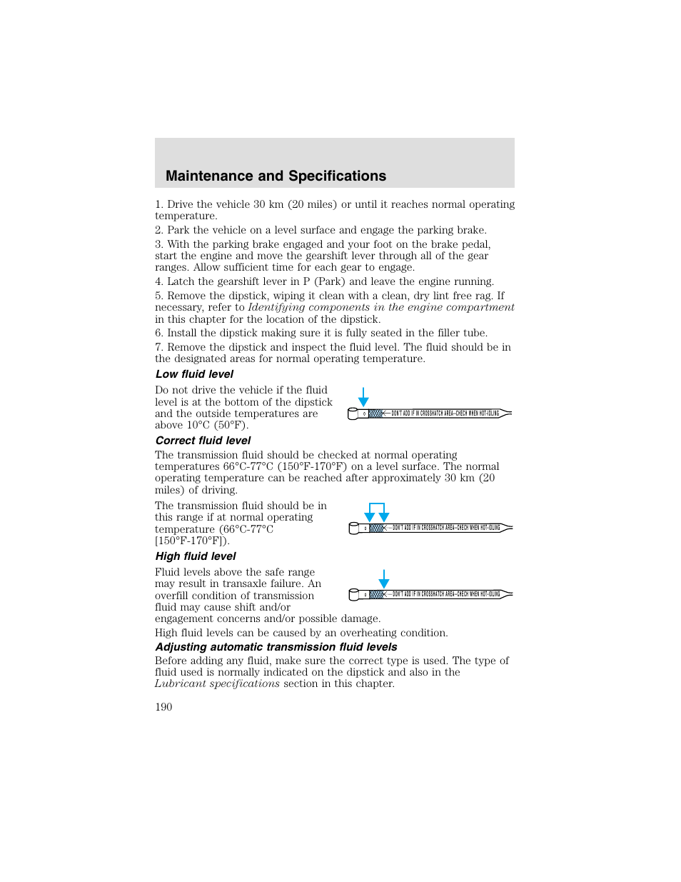 Maintenance and specifications | FORD 2003 Taurus v.2 User Manual | Page 190 / 216