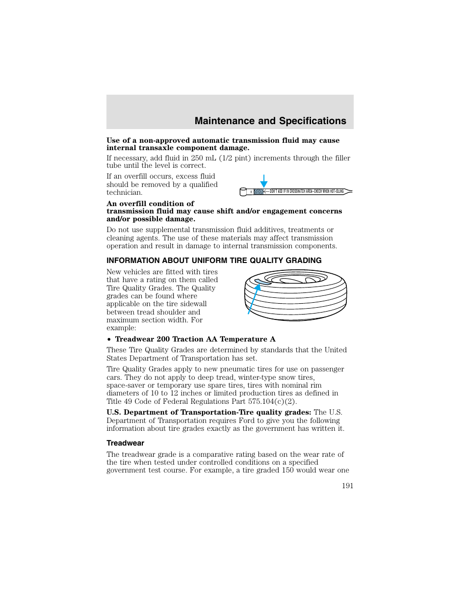 Maintenance and specifications | FORD 2003 Taurus v.2 User Manual | Page 191 / 216