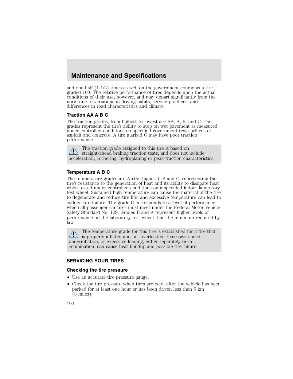 Maintenance and specifications | FORD 2003 Taurus v.2 User Manual | Page 192 / 216