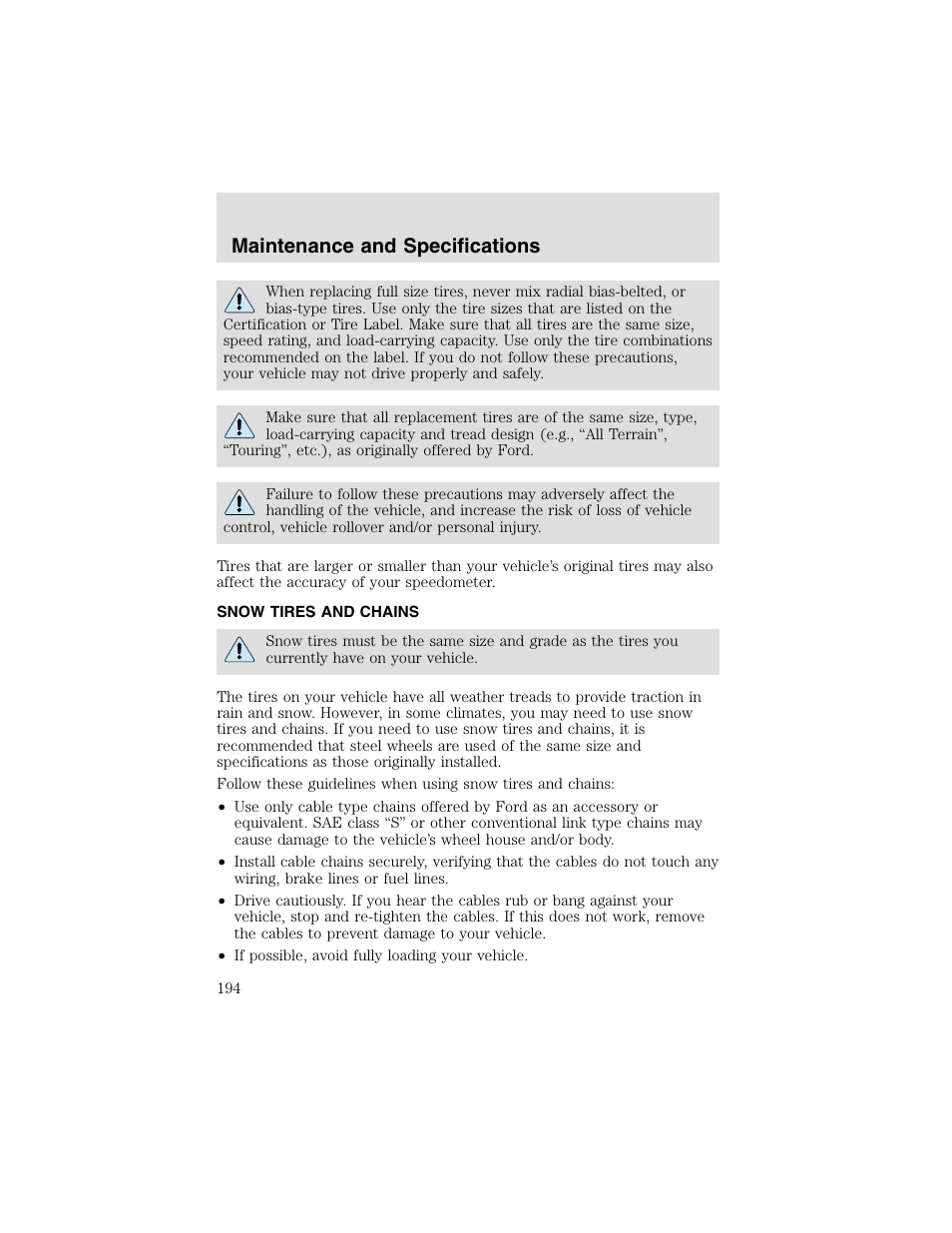 Maintenance and specifications | FORD 2003 Taurus v.2 User Manual | Page 194 / 216