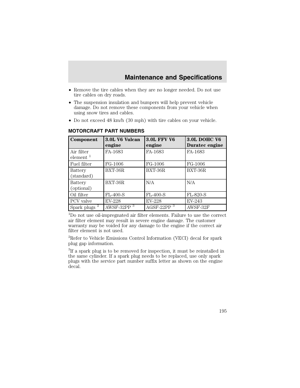 Maintenance and specifications | FORD 2003 Taurus v.2 User Manual | Page 195 / 216