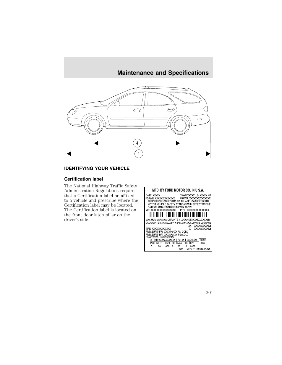 Maintenance and specifications | FORD 2003 Taurus v.2 User Manual | Page 201 / 216