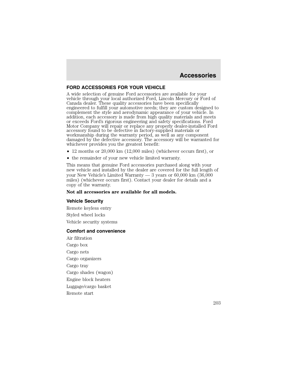 Accessories | FORD 2003 Taurus v.2 User Manual | Page 203 / 216