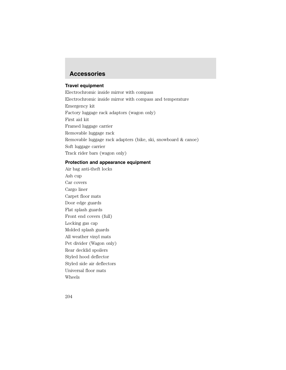 Accessories | FORD 2003 Taurus v.2 User Manual | Page 204 / 216