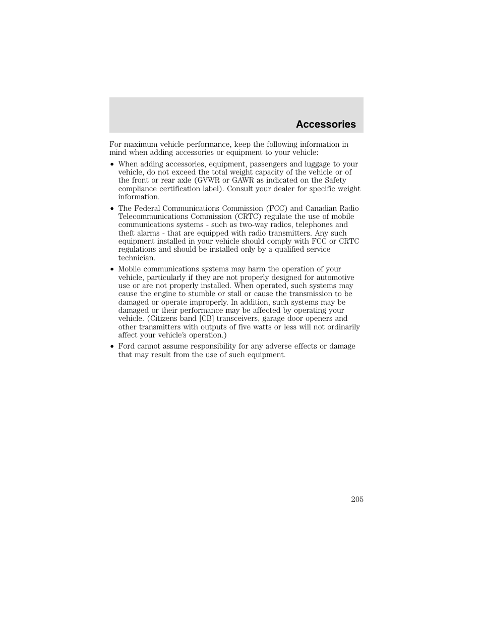 Accessories | FORD 2003 Taurus v.2 User Manual | Page 205 / 216