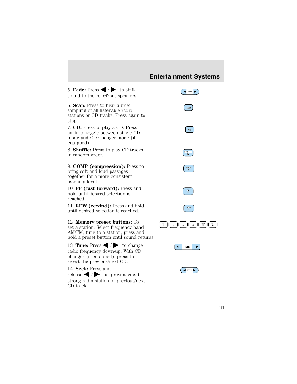 Entertainment systems | FORD 2003 Taurus v.2 User Manual | Page 21 / 216