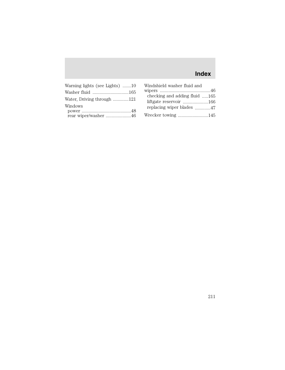 Index | FORD 2003 Taurus v.2 User Manual | Page 211 / 216