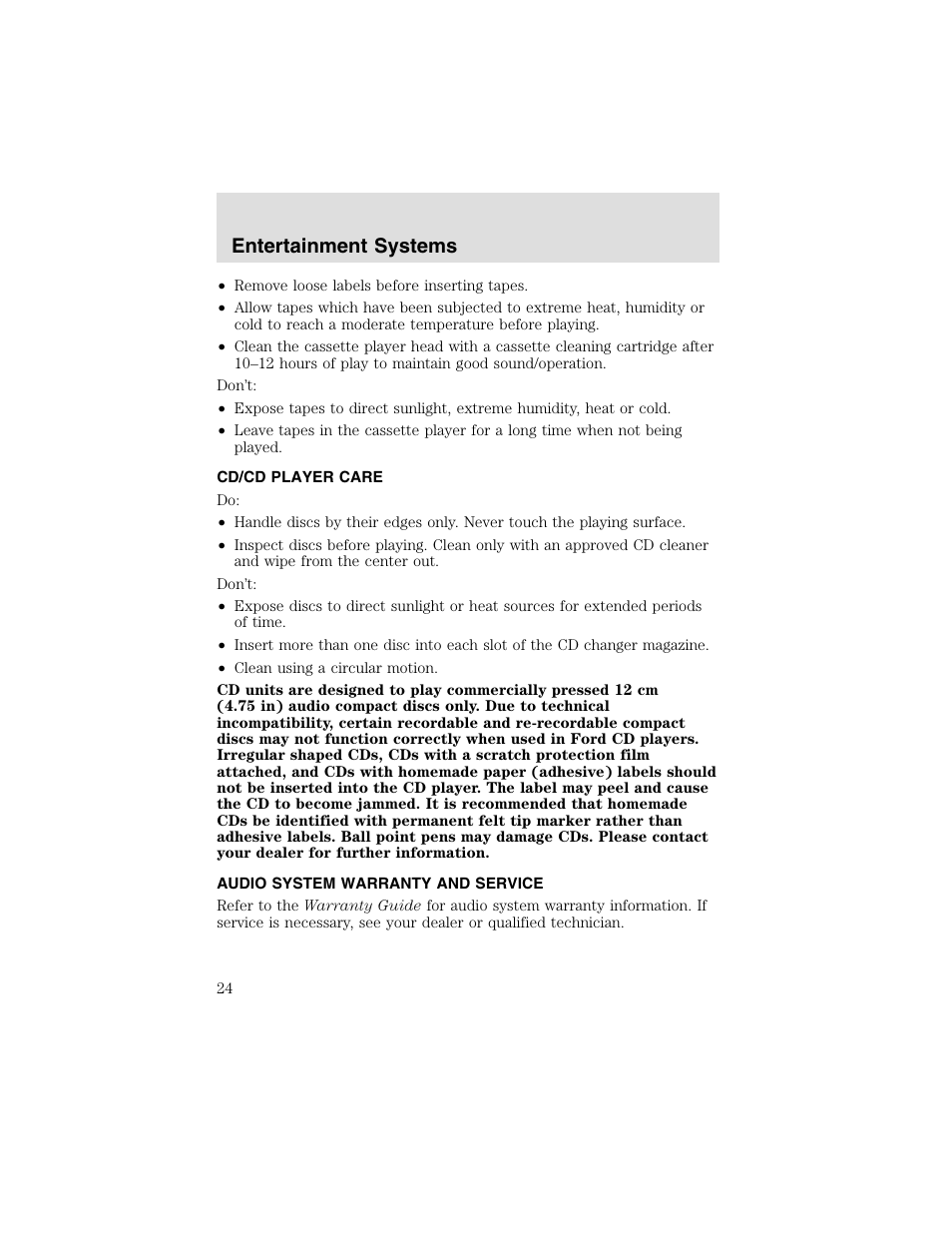 Entertainment systems | FORD 2003 Taurus v.2 User Manual | Page 24 / 216