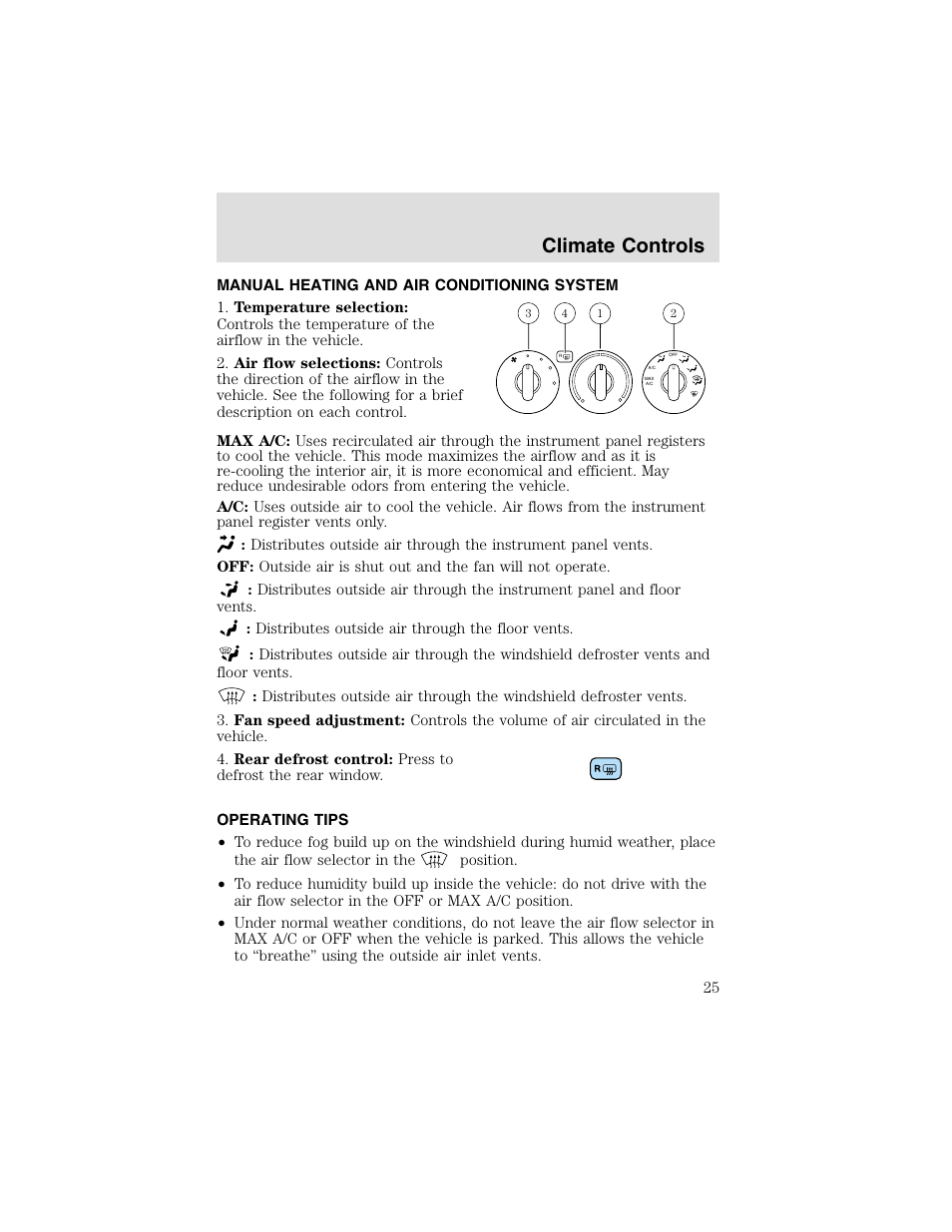 Climate controls | FORD 2003 Taurus v.2 User Manual | Page 25 / 216