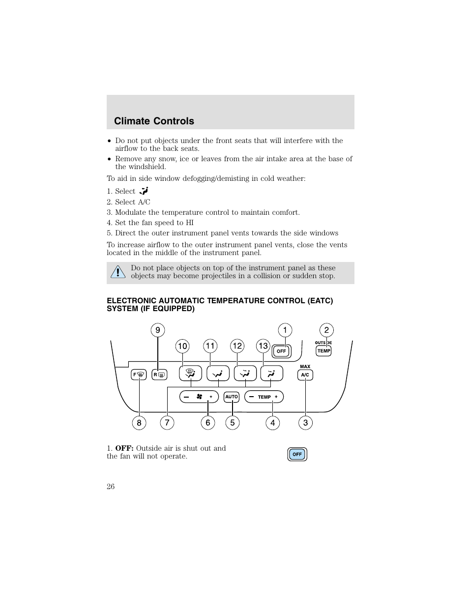 Climate controls | FORD 2003 Taurus v.2 User Manual | Page 26 / 216