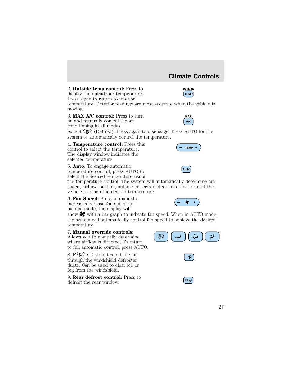 Climate controls | FORD 2003 Taurus v.2 User Manual | Page 27 / 216