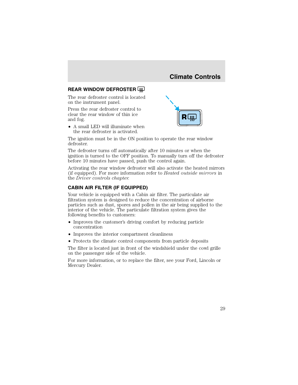 Climate controls | FORD 2003 Taurus v.2 User Manual | Page 29 / 216