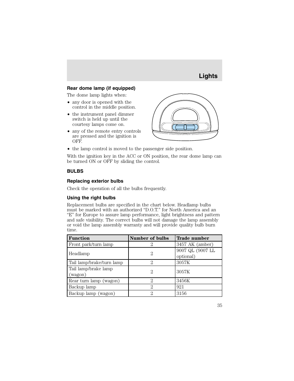 Lights | FORD 2003 Taurus v.2 User Manual | Page 35 / 216